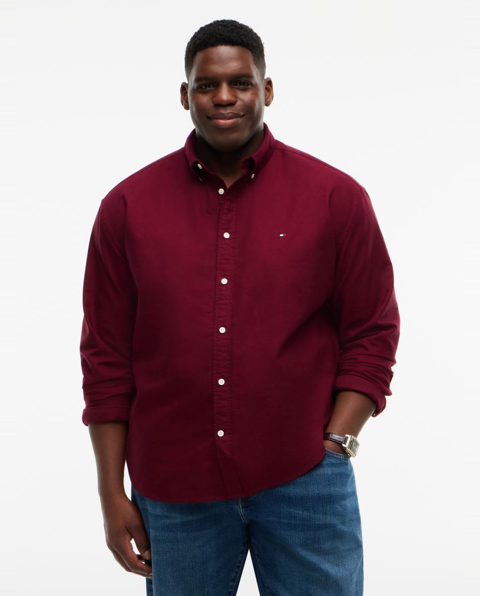 Camisa de hombre tipo Oxford lisa tallas grandes - Tommy Hilfiger - Burdeos Burdeos-1