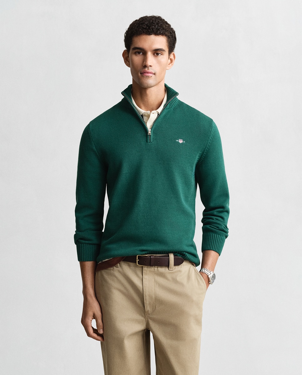 Cardigan de Malha com Meia Gola e Logótipo no Peito Tamanhos Grandes Verde-1