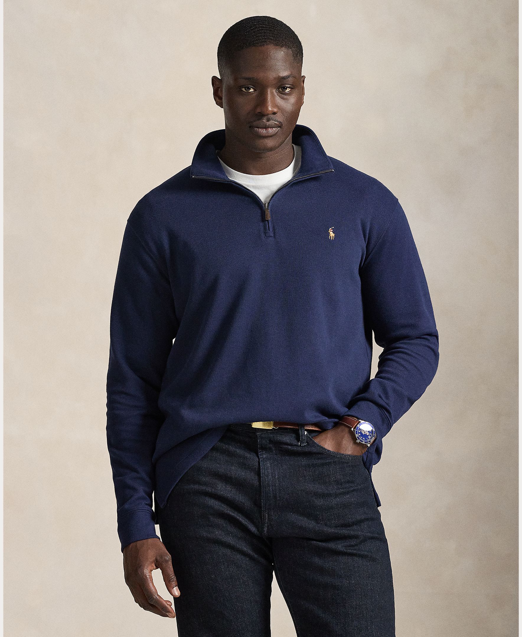 Polo Ralph Lauren - Jersey de hombre Estate-Rib con cremallera corta tallas grandes.