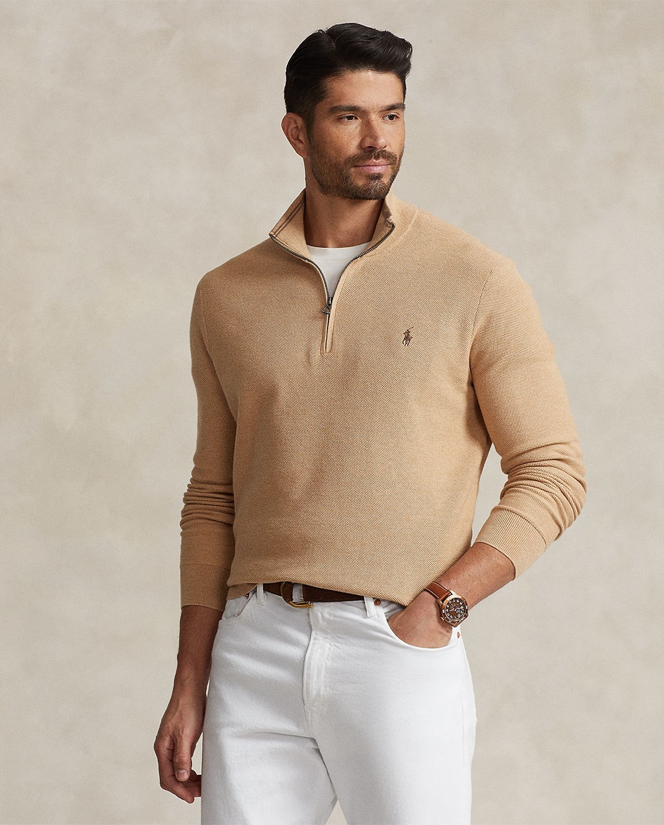 Camisola de Malha de Piqué e Algodão Tamanhos Grandes Bege-1