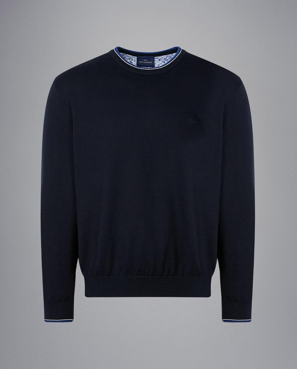 Camisola de Malha Cápsula Azzurro com Colarinho e Punhos com Detalhes em Contraste Azul-marinho-2