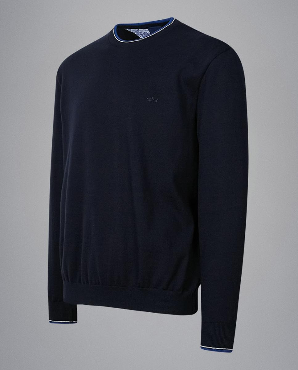 Camisola de Malha Cápsula Azzurro com Colarinho e Punhos com Detalhes em Contraste Azul-marinho-3