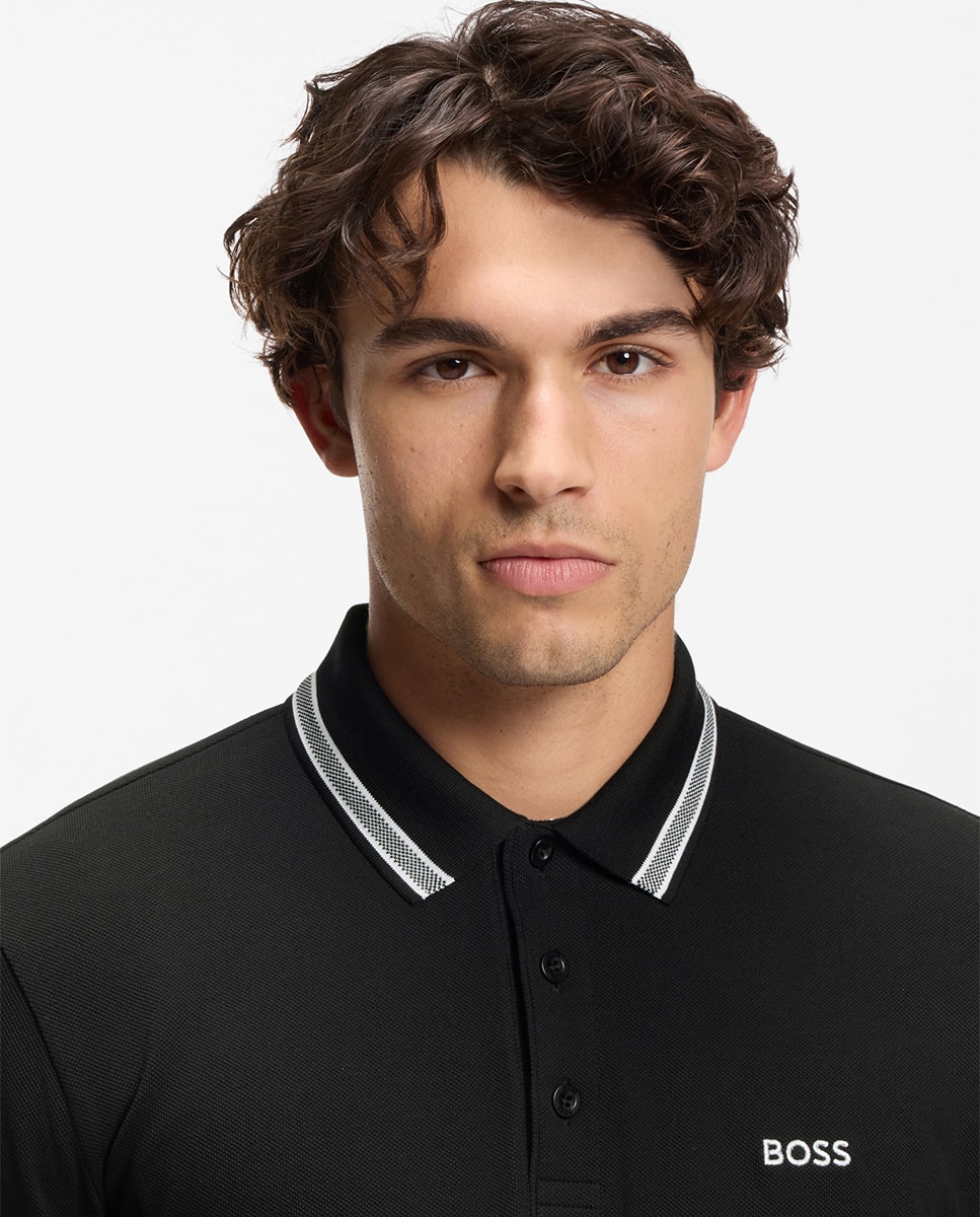 Polo de Manga Comprida com Contrastes Tamanhos Grandes Preto-2