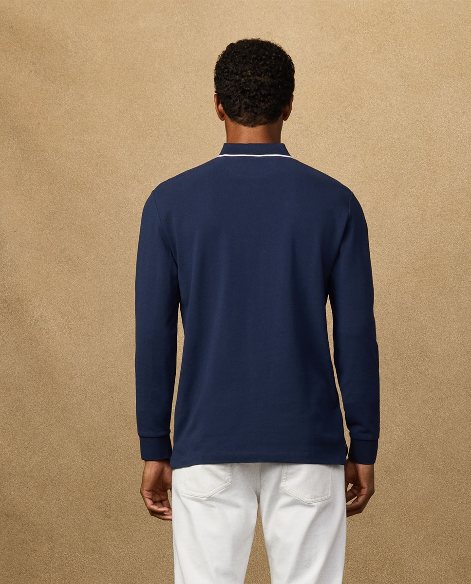 Polo de Manga Comprida com Logótipo Estampado Tamanhos Grandes Azul-marinho-2