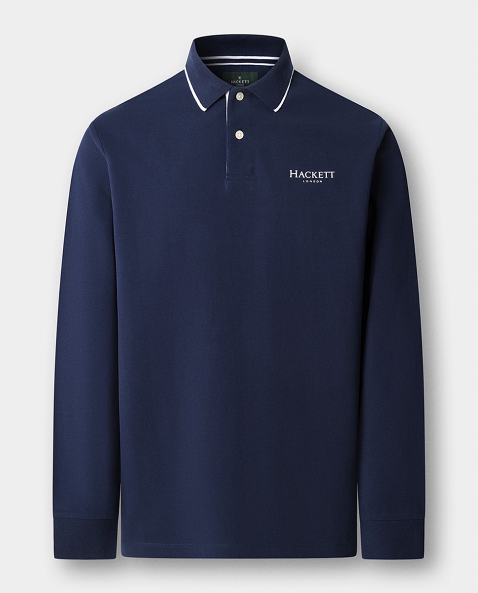 Polo de Manga Comprida com Logótipo Estampado Tamanhos Grandes Azul-marinho-7