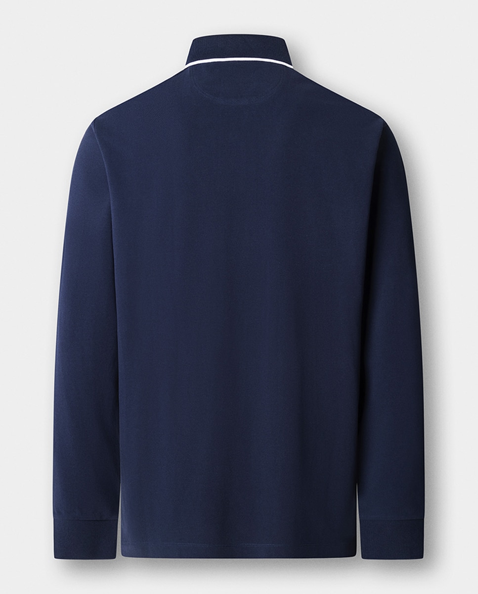 Polo de Manga Comprida com Logótipo Estampado Tamanhos Grandes Azul-marinho-8