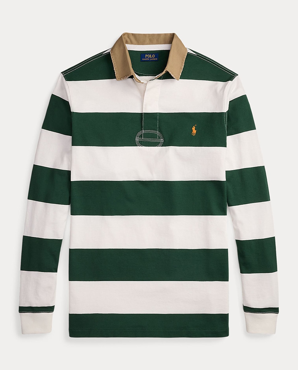 T-shirt de Rugby de Algodão às Riscas Tamanhos Grandes Branco / Verde-4