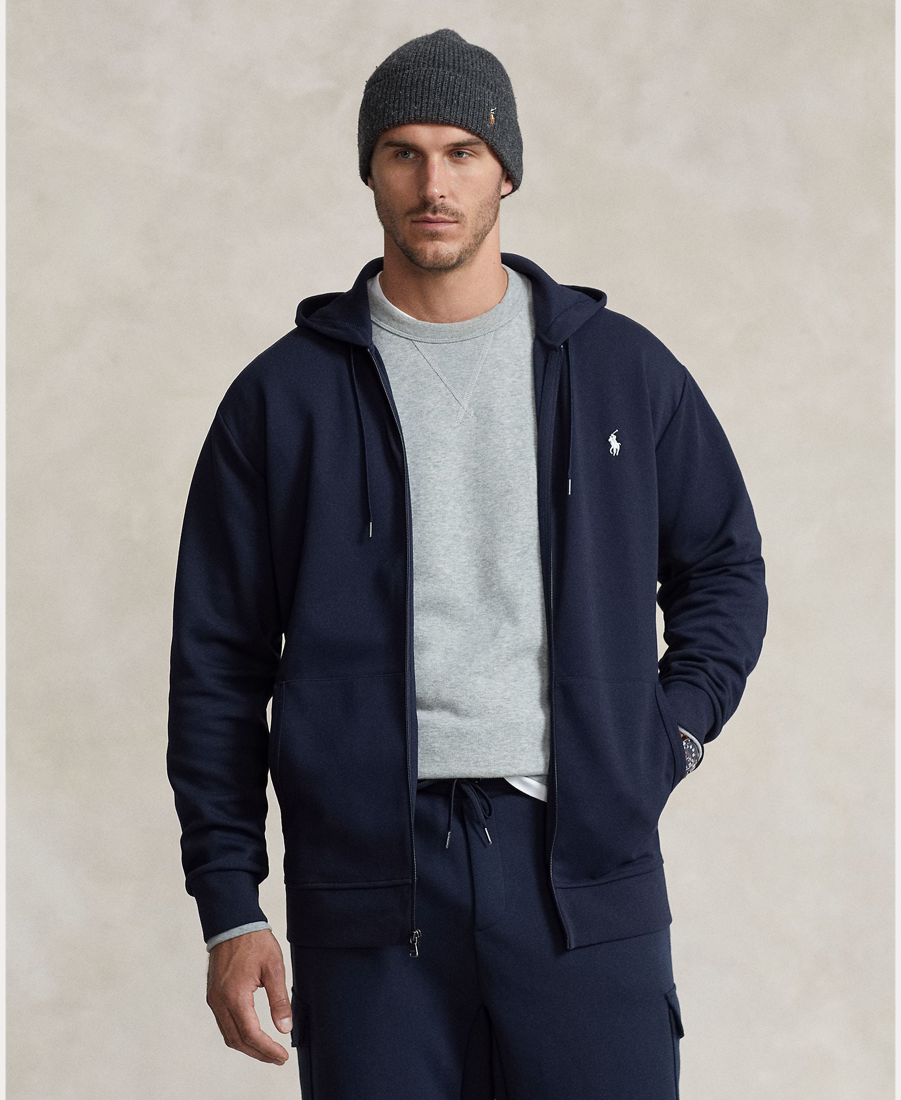 Sweatshirt com capuz e fecho de correr tamanhos grandes Azul-marinho-1