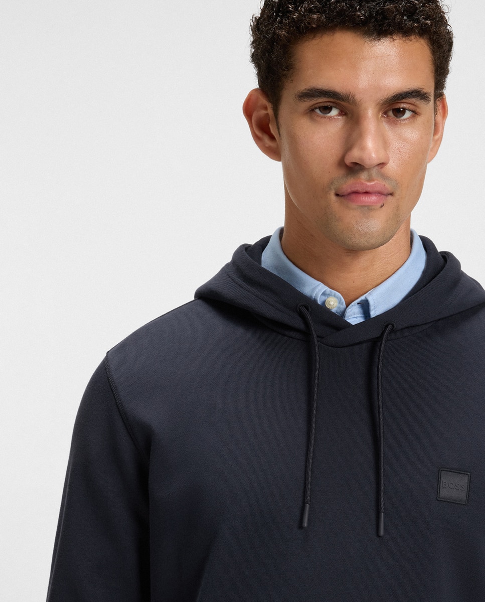 Sweatshirt em Felpa de Algodão com Capuz e Remendo de Logótipo Azul-marinho-3