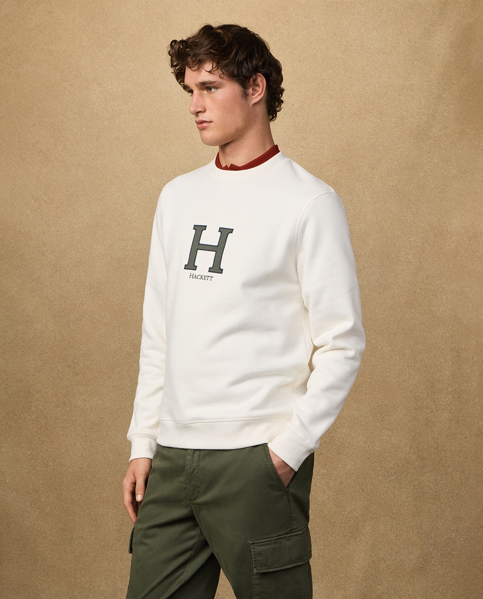 Sweatshirt de Algodão com Logótipo Central Tamanhos Grandes Branco-5