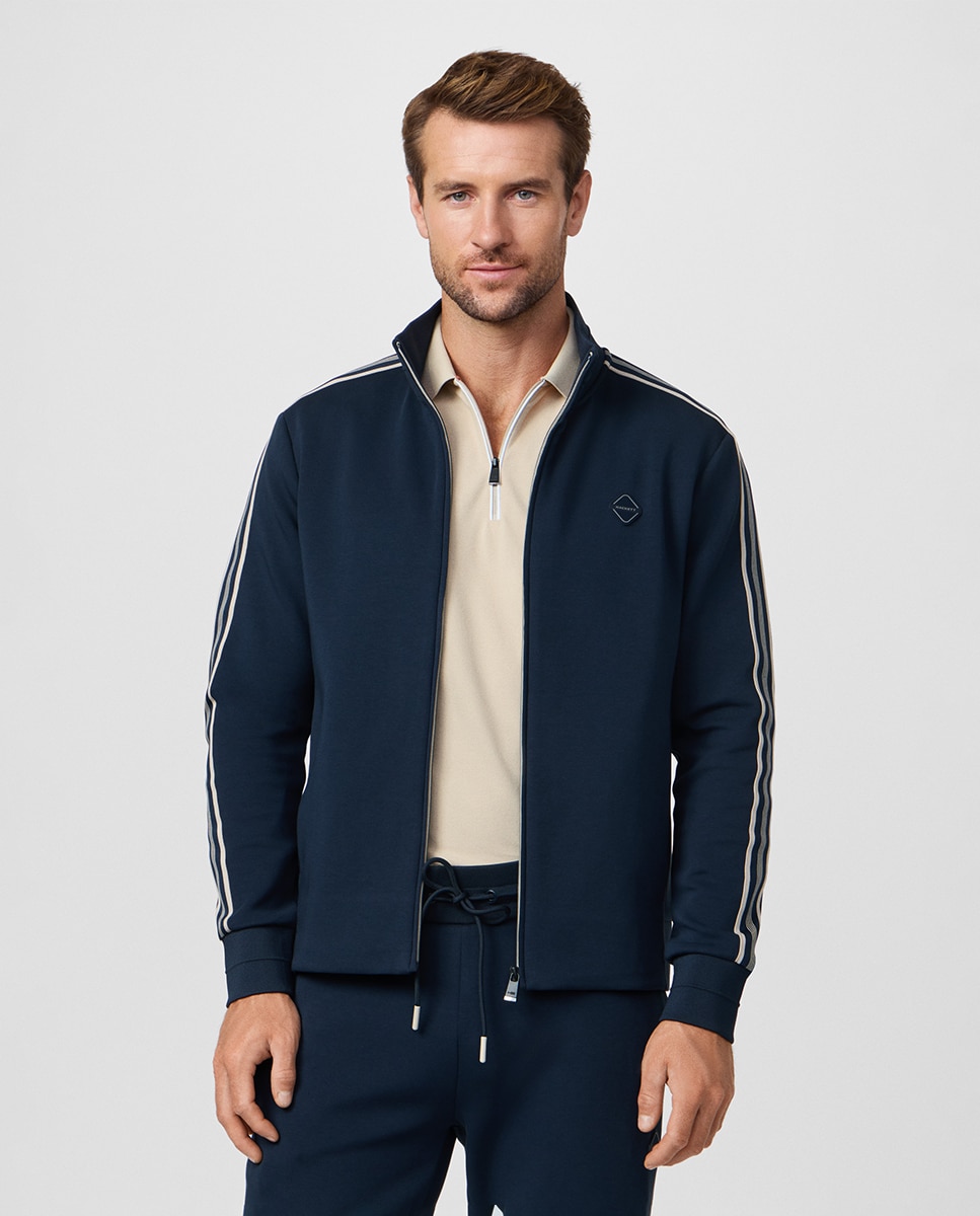 Sweatshirt Tamanhos Grandes com Fecho de Correr e Fitas nos Ombros e Mangas Azul-marinho-1