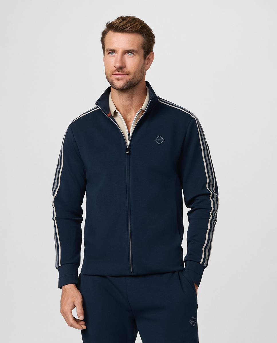 Sweatshirt Tamanhos Grandes com Fecho de Correr e Fitas nos Ombros e Mangas Azul-marinho-4