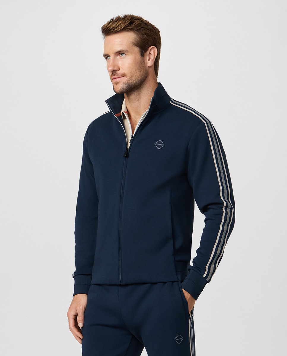 Sweatshirt Tamanhos Grandes com Fecho de Correr e Fitas nos Ombros e Mangas Azul-marinho-5