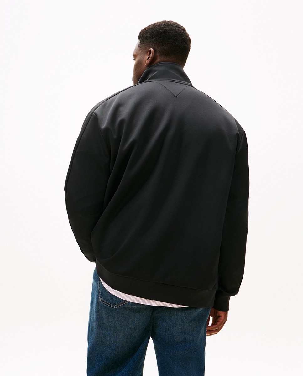 Sweatshirt sem Capuz com Fecho de Correr Tamanhos Grandes Preto-2