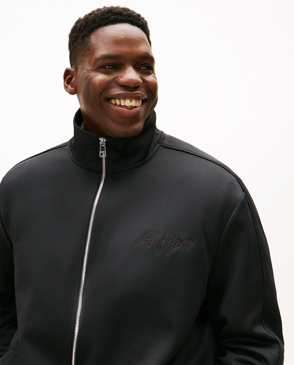 Sweatshirt sem Capuz com Fecho de Correr Tamanhos Grandes Preto-3