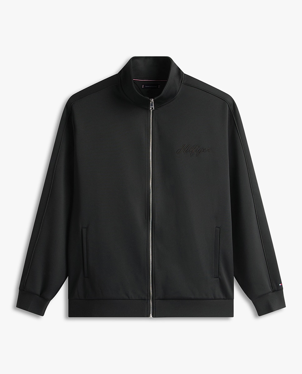 Sweatshirt sem Capuz com Fecho de Correr Tamanhos Grandes Preto-4