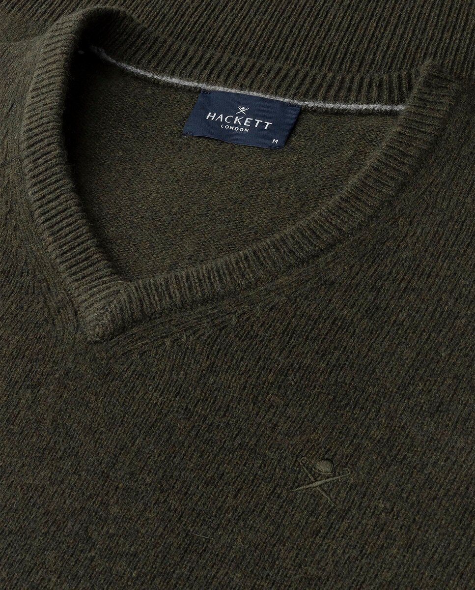 Camisola de Malha de Lã de Cordeiro com Gola em Bico Tamanhos Grandes Verde-3