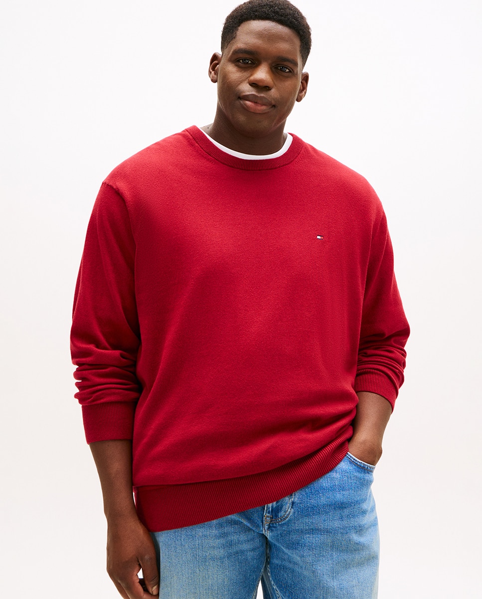 Camisola de Malha Lisa com Gola Redonda Tamanhos Grandes Vermelho-1