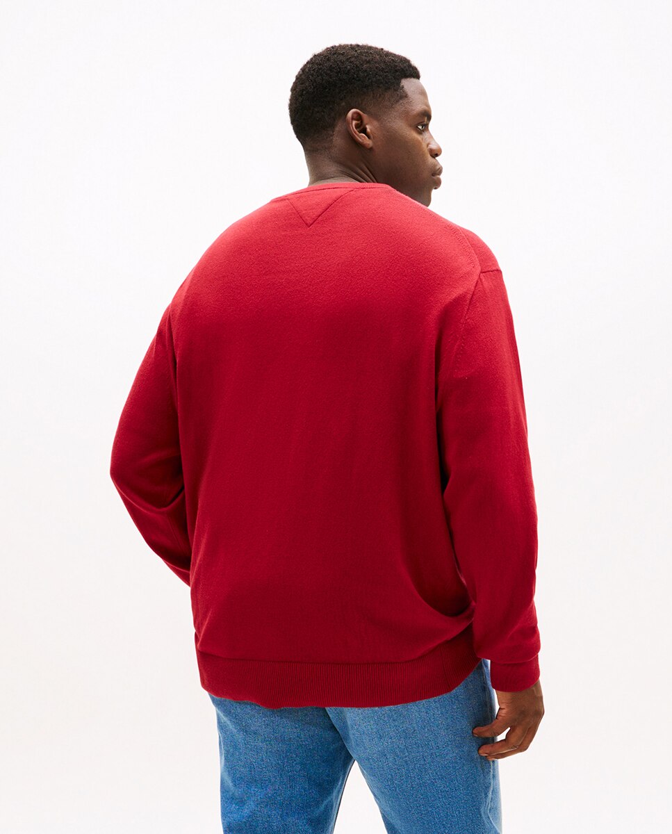 Camisola de Malha Lisa com Gola Redonda Tamanhos Grandes Vermelho-2