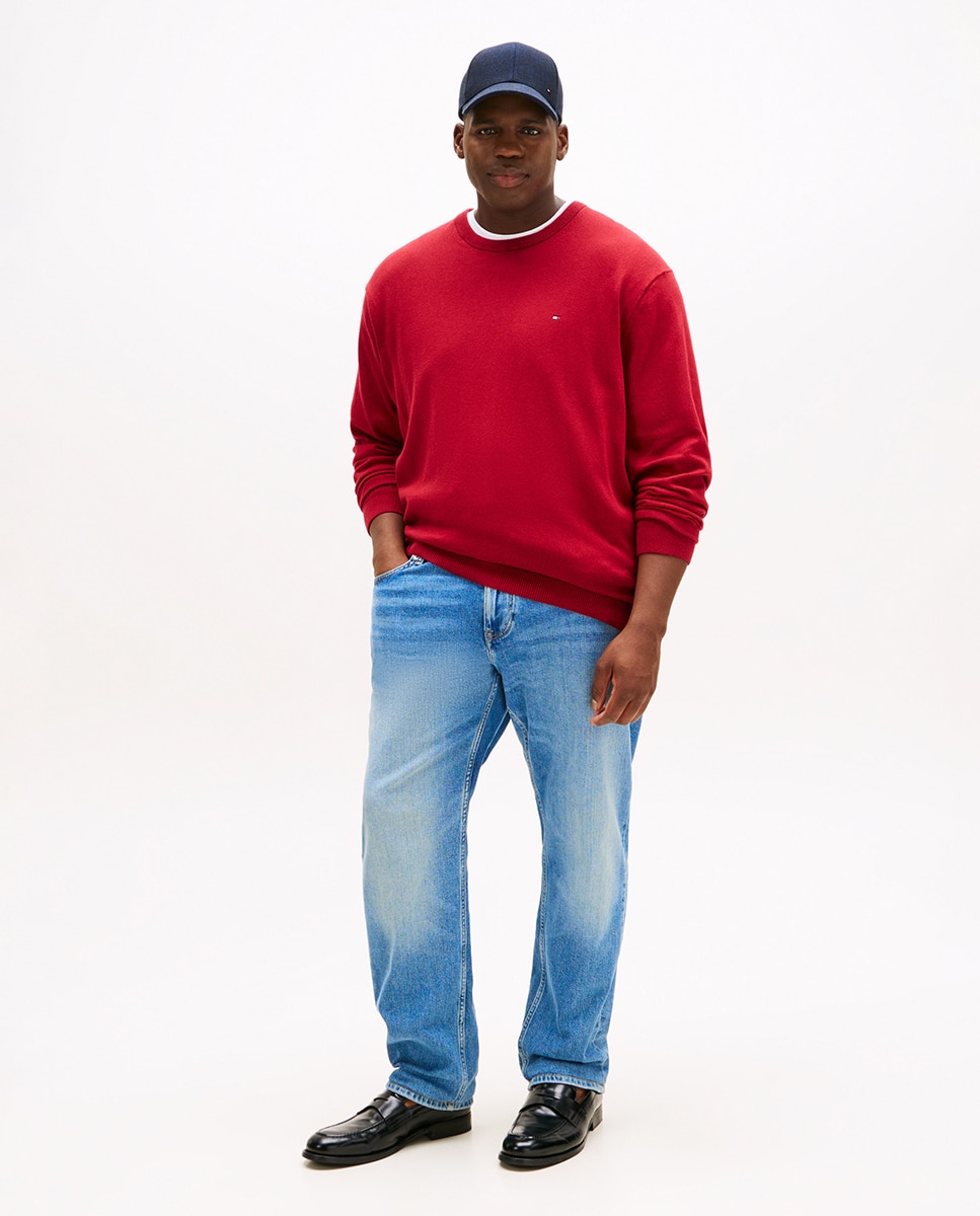 Camisola de Malha Lisa com Gola Redonda Tamanhos Grandes Vermelho-5
