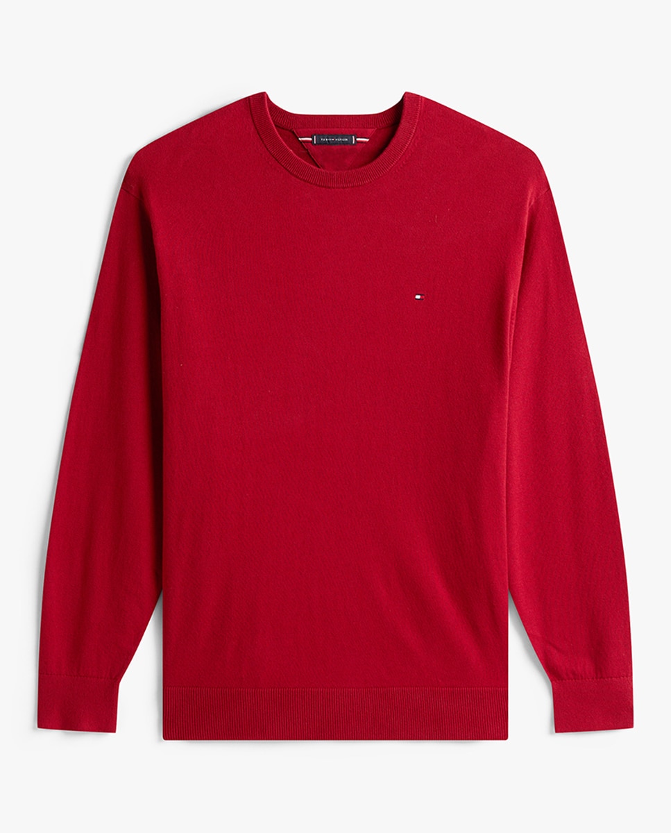 Camisola de Malha Lisa com Gola Redonda Tamanhos Grandes Vermelho-4