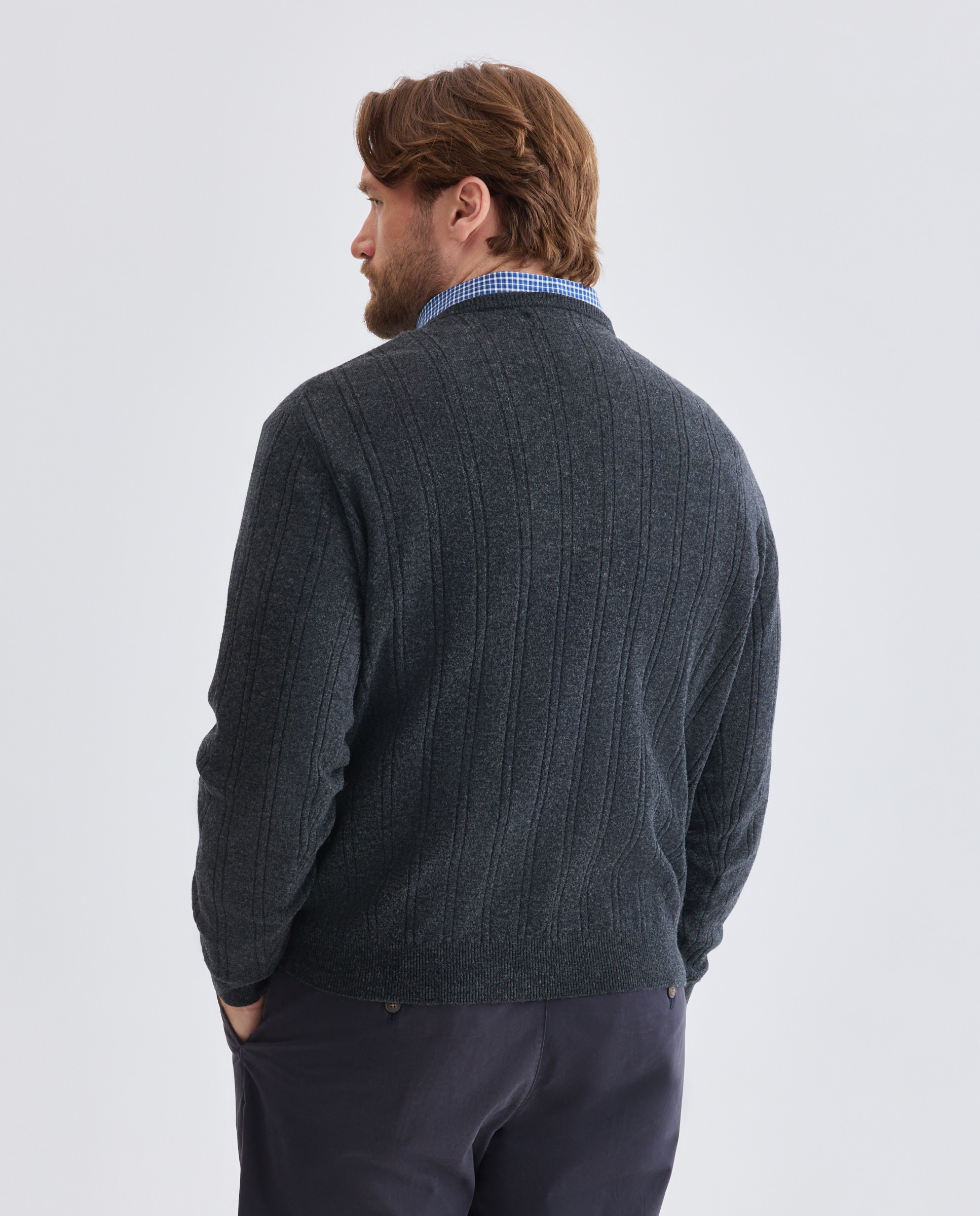 Camisola de Malha com Decote Redondo Cinzento-2
