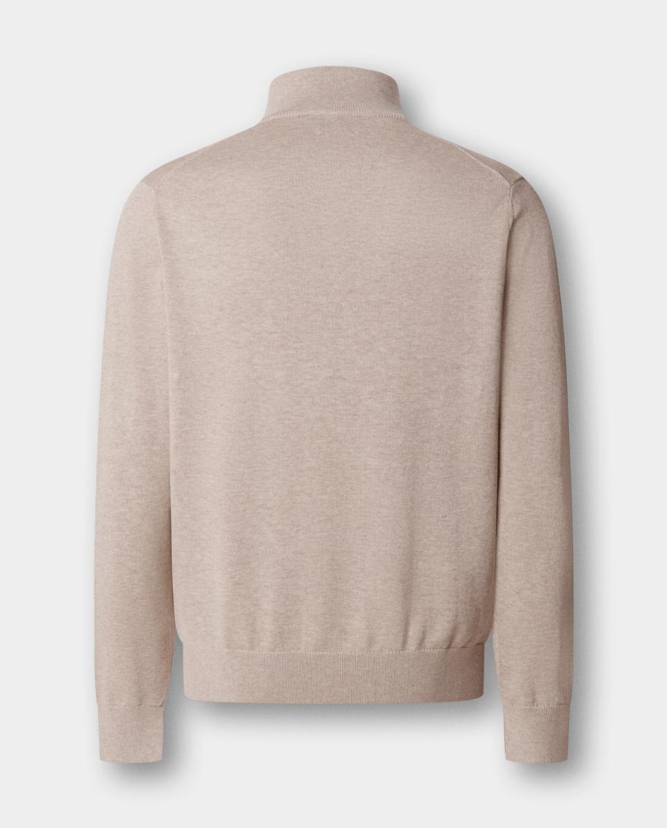 Camisola de Malha 100% Algodão com Gola de Meio Fecho de Correr Tamanhos Grandes Bege-6