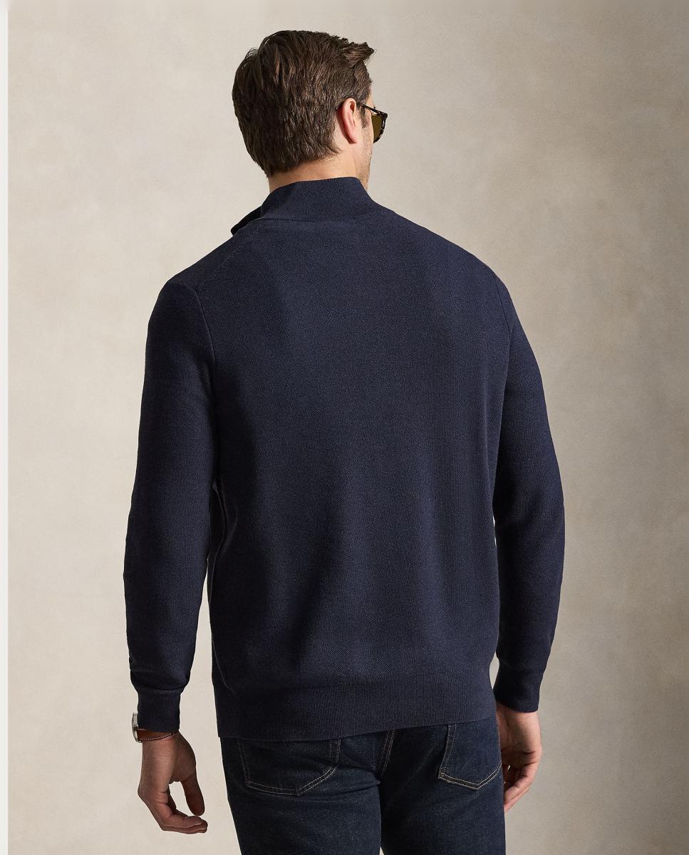 Camisola de Malha de Homem com Meio Fecho de Correr, Tamanhos Grandes Azul-marinho-3