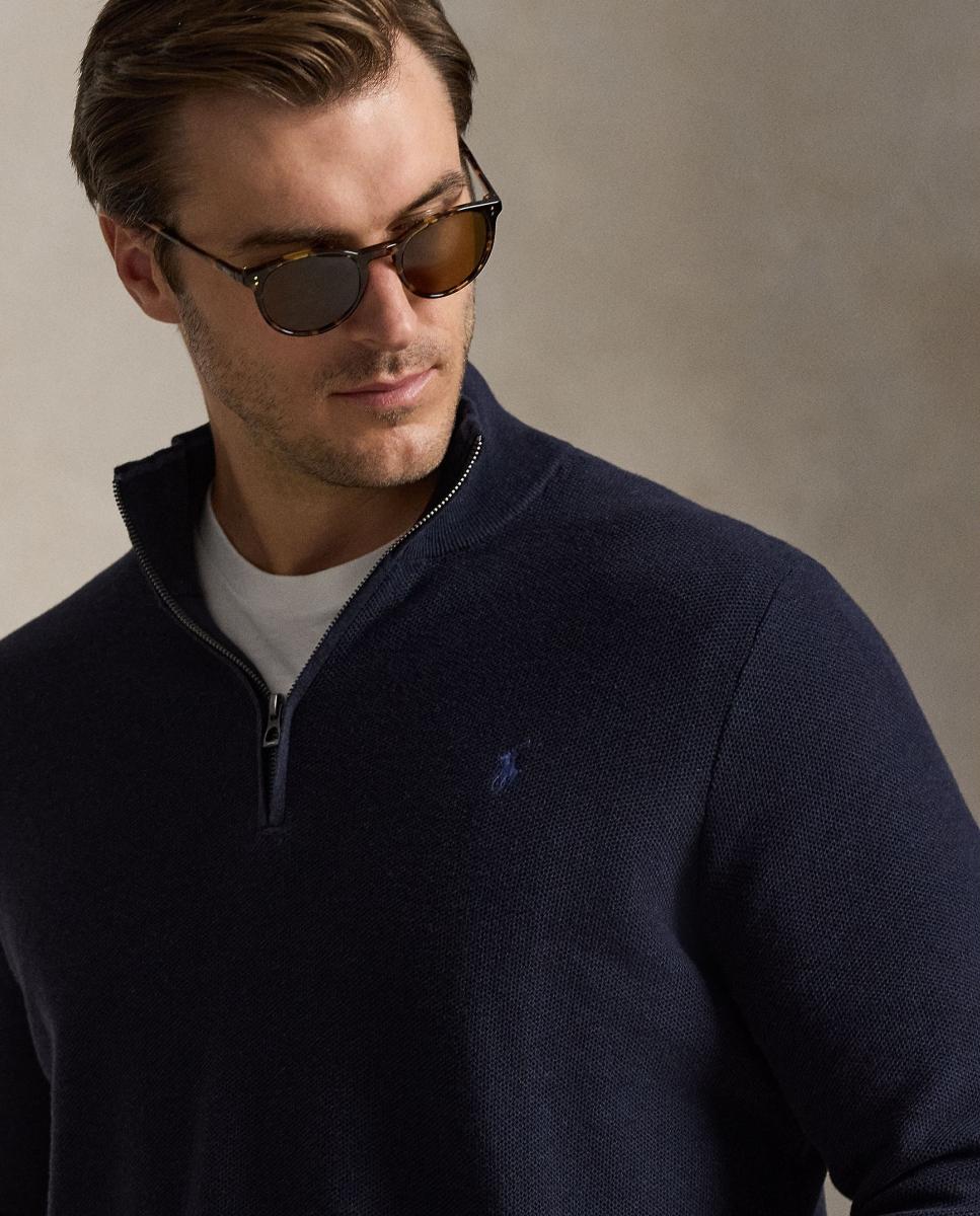 Camisola de Malha de Homem com Meio Fecho de Correr, Tamanhos Grandes Azul-marinho-4