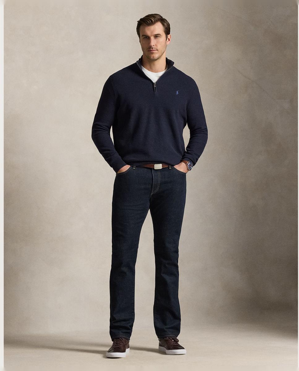 Camisola de Malha de Homem com Meio Fecho de Correr, Tamanhos Grandes Azul-marinho-7
