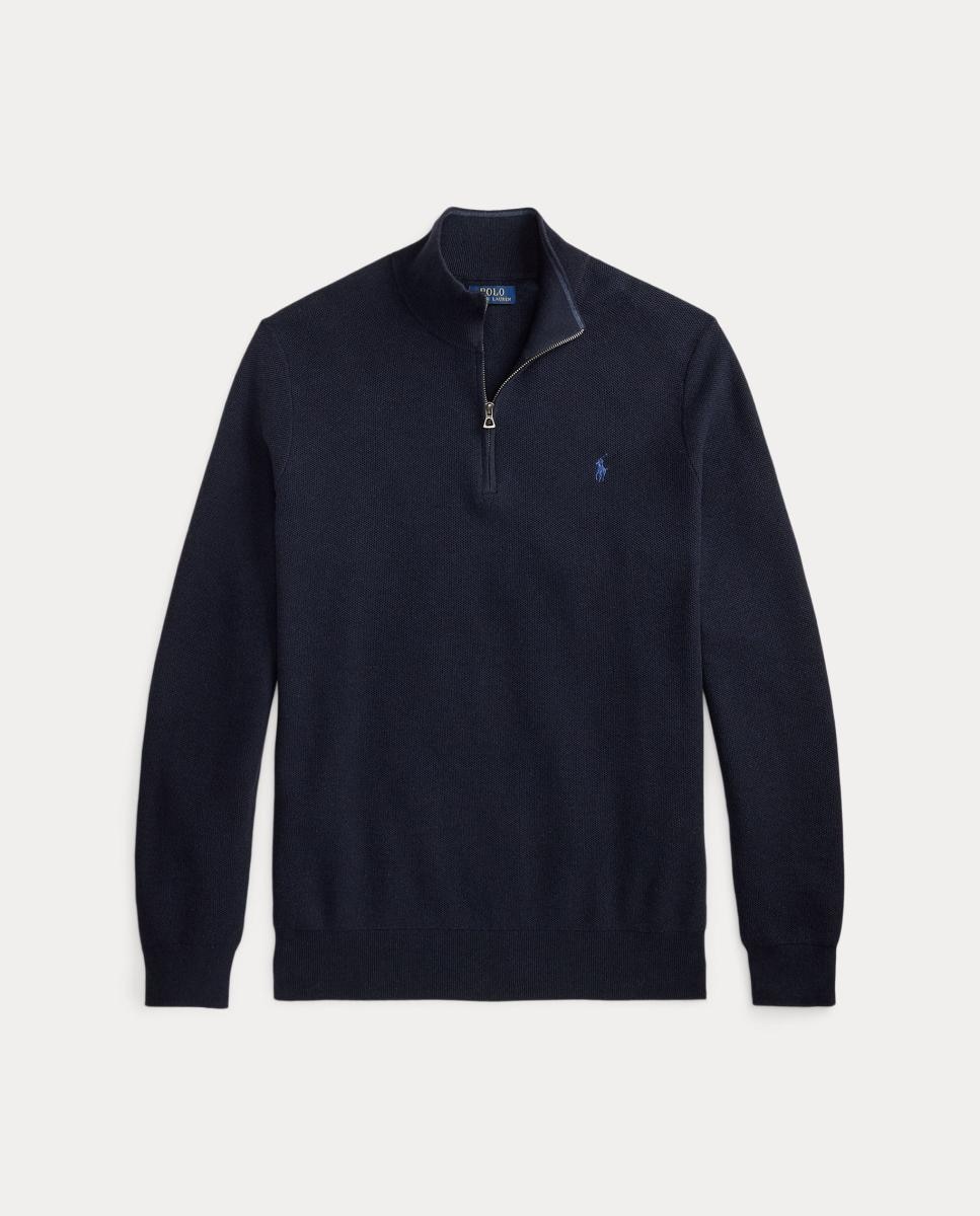 Camisola de Malha de Homem com Meio Fecho de Correr, Tamanhos Grandes Azul-marinho-6