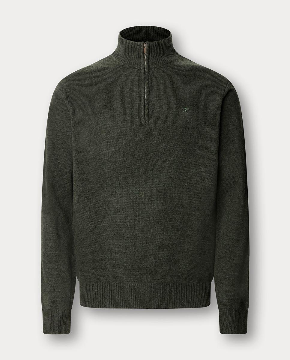 Jersey de hombre liso media cremallera con logo bordado tallas grandes. - Hackett - Verde oscuro Verde oscuro-1