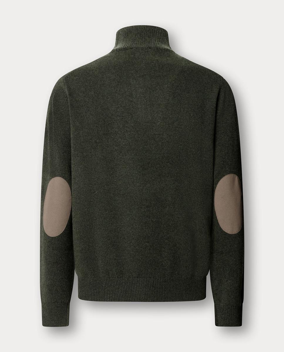 Jersey de hombre liso media cremallera con logo bordado tallas grandes. - Hackett - Verde oscuro Verde oscuro-2