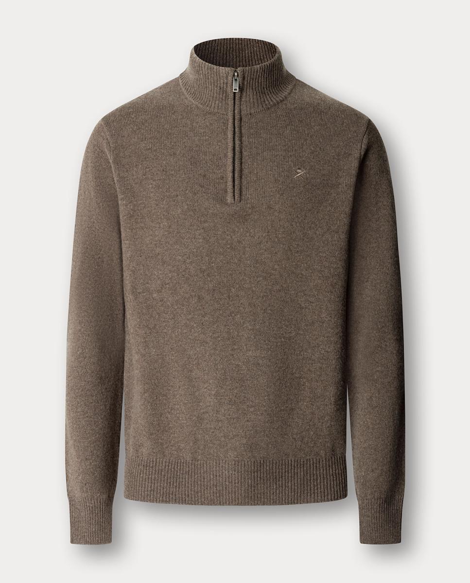 Jersey de hombre liso media cremallera con logo bordado tallas grandes. - Hackett - Beige Beige-1