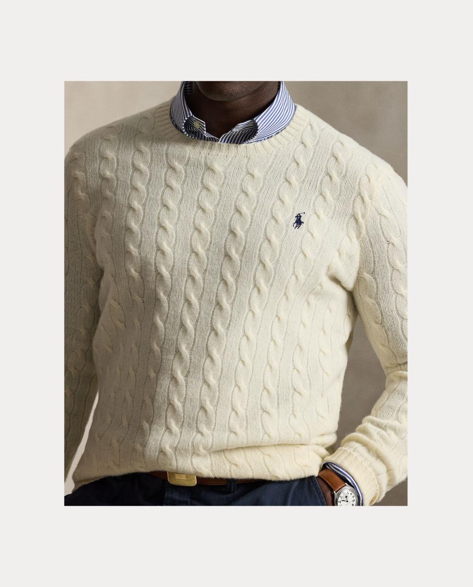 Camisola de Malha com Decote Redondo Tamanhos Grandes de Lã Creme-4