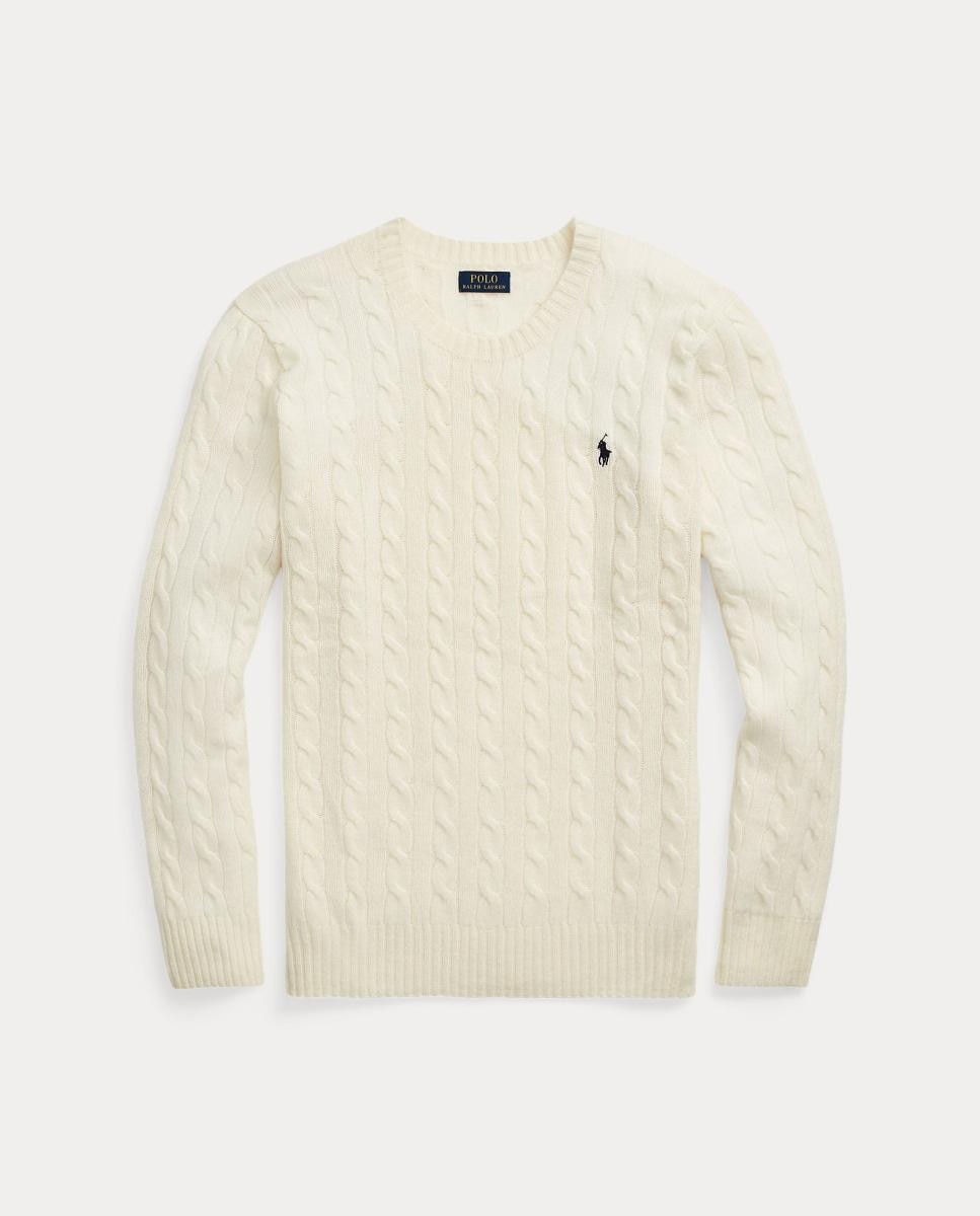 Camisola de Malha com Decote Redondo Tamanhos Grandes de Lã Creme-5
