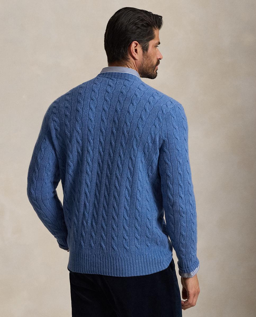 Camisola de Malha com Decote Redondo Tamanhos Grandes de Lã Azul-porcelana-3