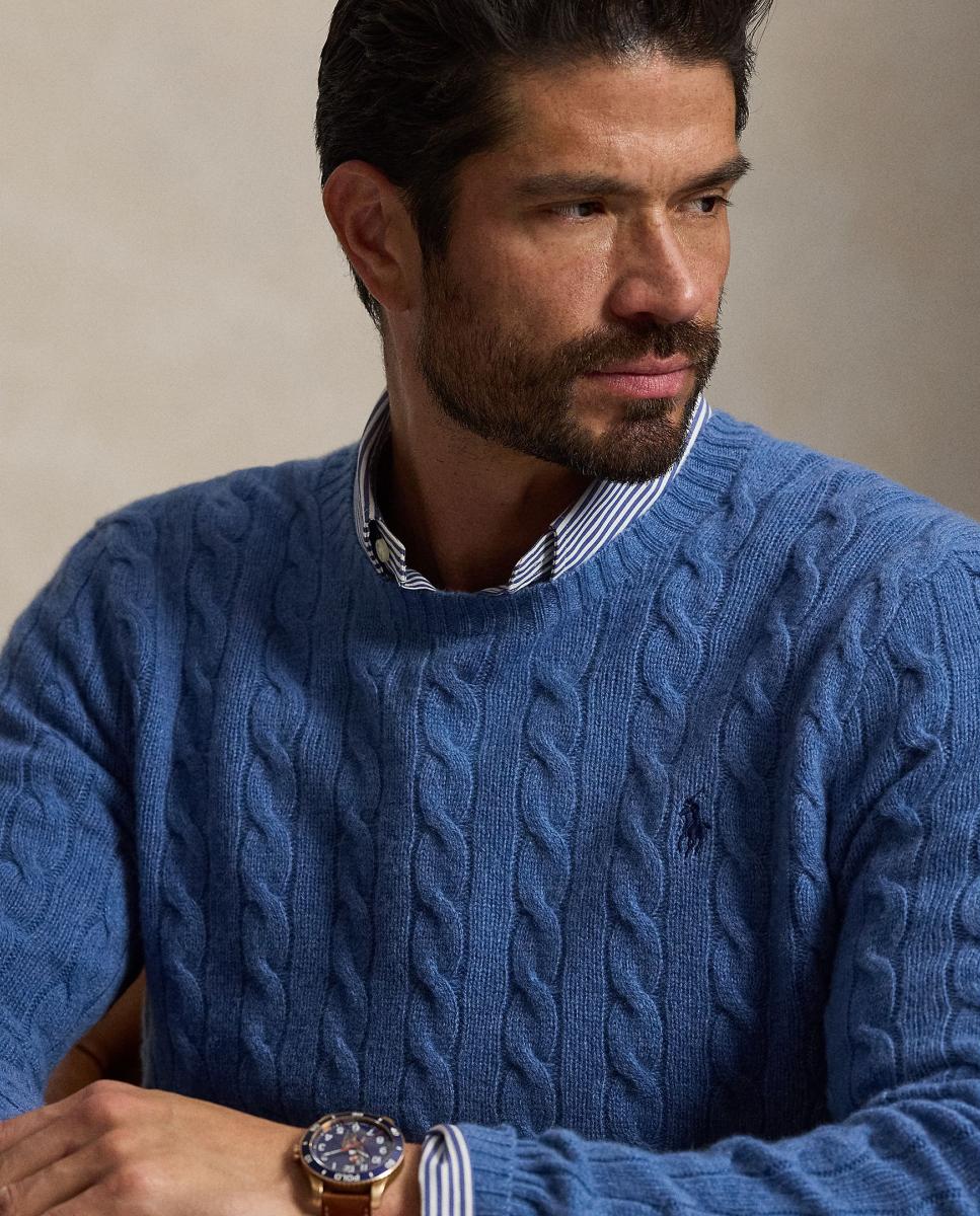 Camisola de Malha com Decote Redondo Tamanhos Grandes de Lã Azul-porcelana-4