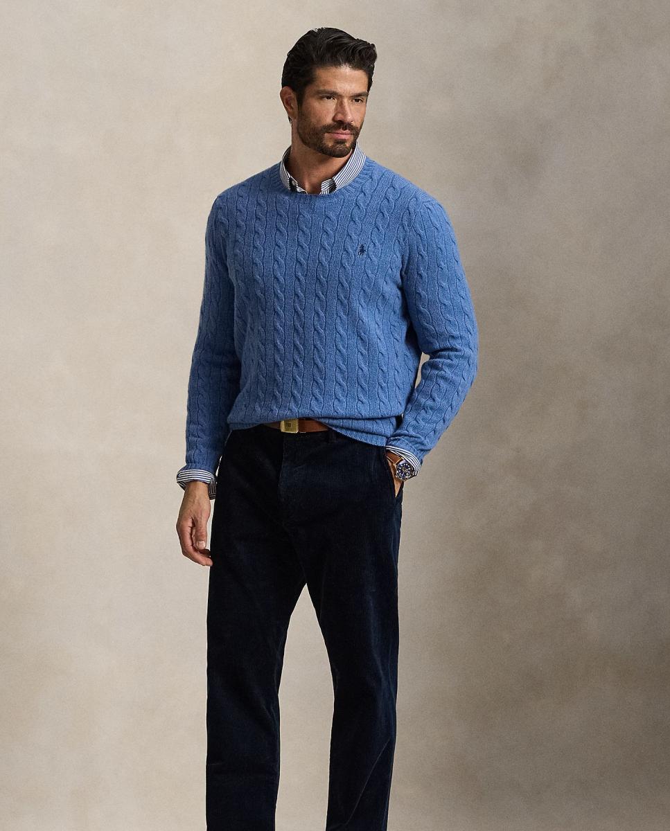 Camisola de Malha com Decote Redondo Tamanhos Grandes de Lã Azul-porcelana-6