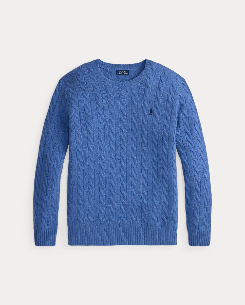 Camisola de Malha com Decote Redondo Tamanhos Grandes de Lã Azul-porcelana-5