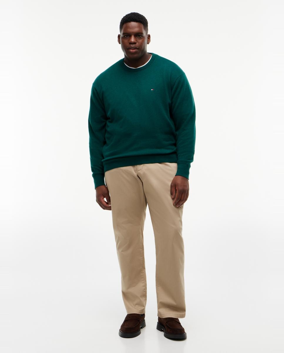 Camisola de Malha Lisa com Gola Redonda Tamanhos Grandes Verde-5