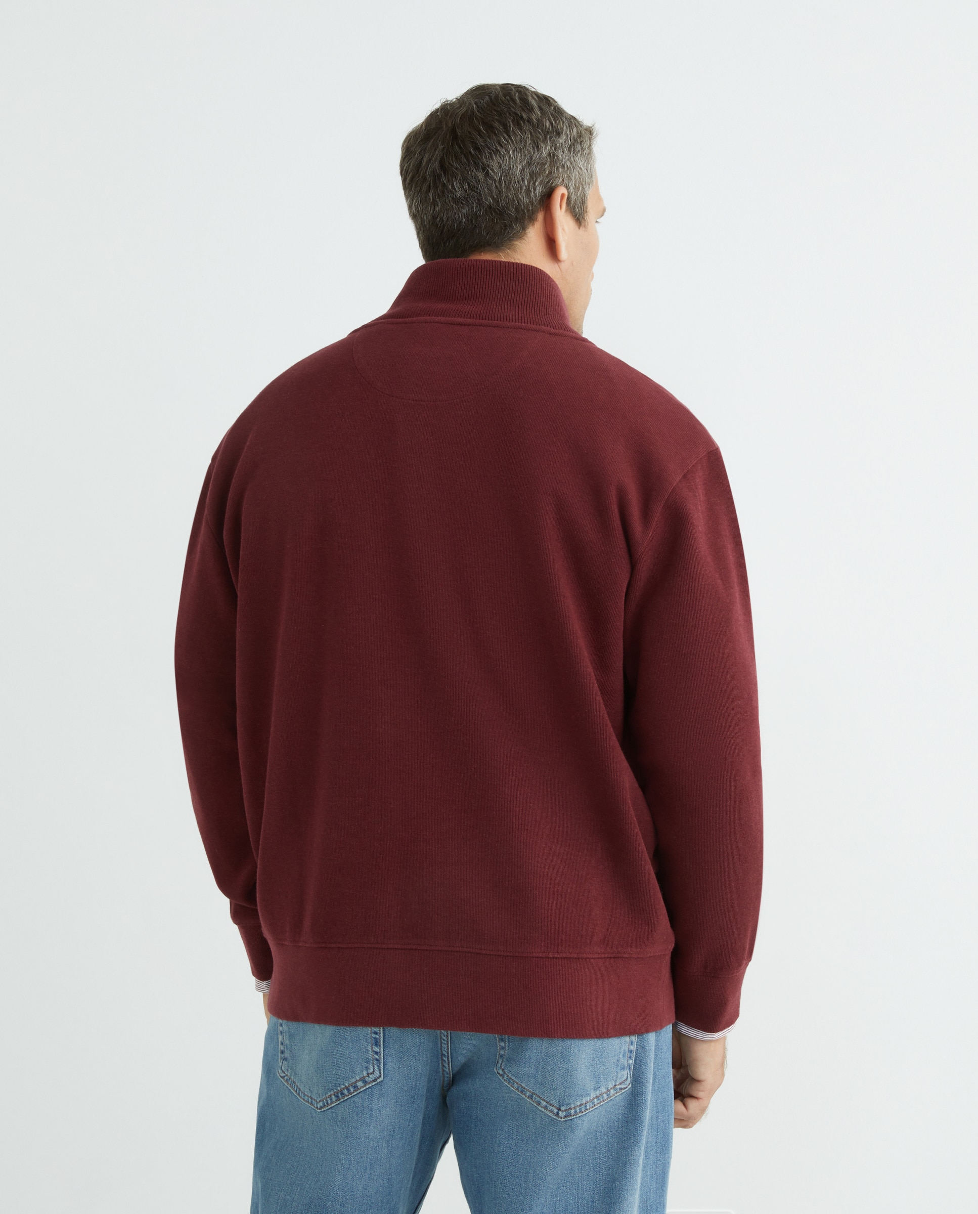 Camisola de Malha Tamanhos Grandes com Meio Fecho de Correr e em Algodão Bordeaux-3