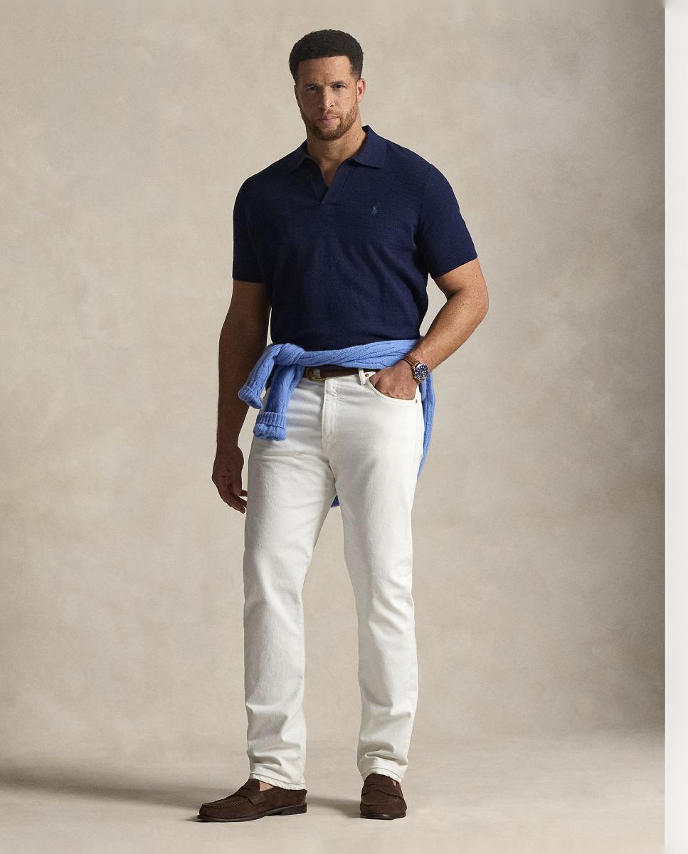 Camisola de Malha para Homem de Manga Curta em Algodão e Linho, Tamanhos Grandes Azul-marinho-6