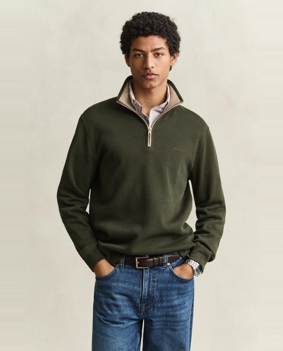 Sudadera de hombre Sacker Rib con media cremallera de tallas grandes - Gant - Verde Verde-1