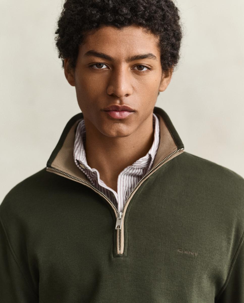Sudadera de hombre Sacker Rib con media cremallera de tallas grandes - Gant - Verde Verde-3