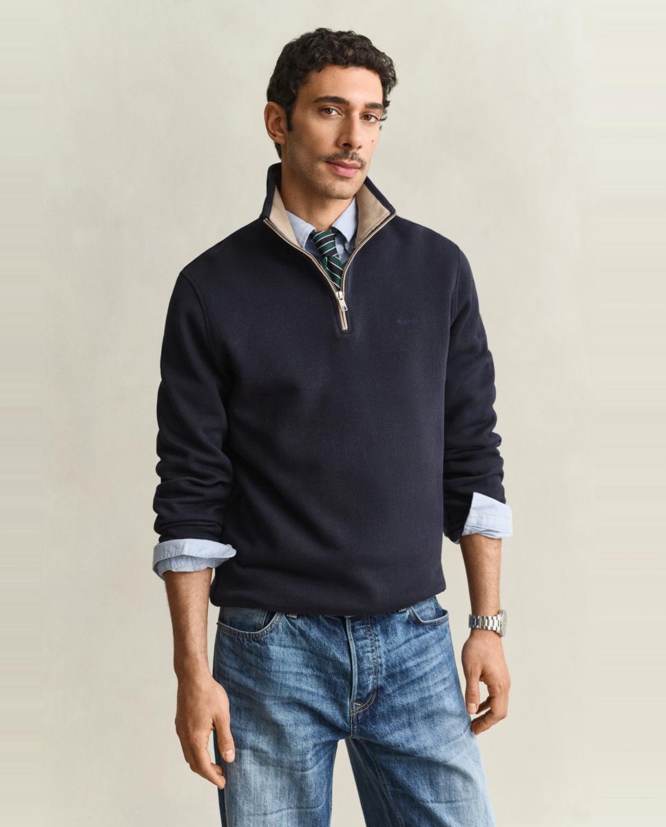 Sudadera de hombre Sacker Rib con media cremallera de tallas grandes - Gant - Azul Azul-1
