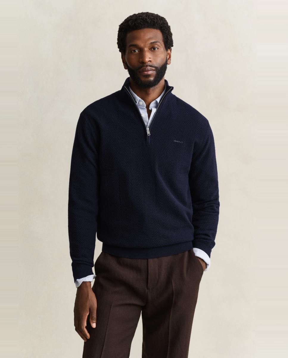 Jersey de hombre media cremallera regular fit tallas grandes - Gant - Azul Azul-1