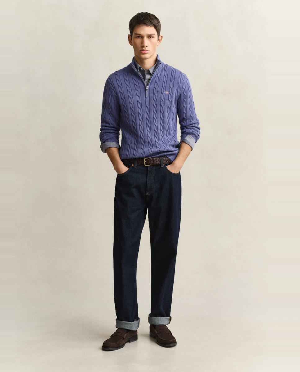 Jersey de hombre media cremallera regular fit tallas grandes - Gant - Azul Azul-4