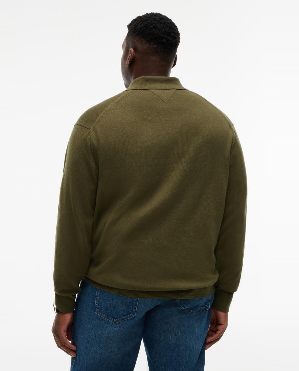 Camisola de Malha Tipo Polo Liso Tamanhos Grandes Verde-2