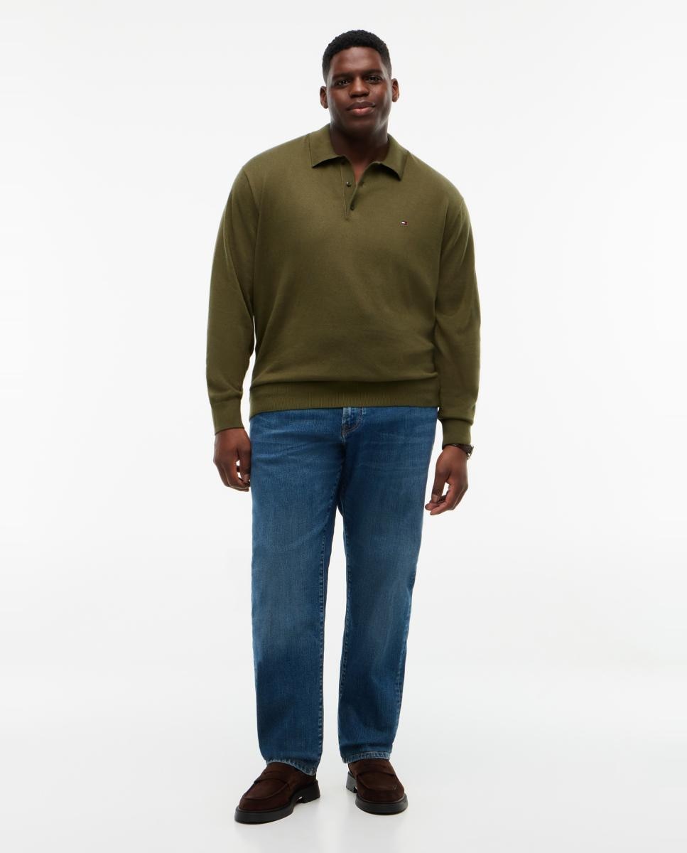 Camisola de Malha Tipo Polo Liso Tamanhos Grandes Verde-5